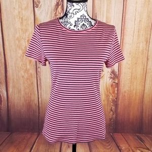 Talbots Fitted Crewneck Navy/Pink Shirt Size S B52